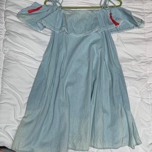 Copper key off the shoulder denim dress